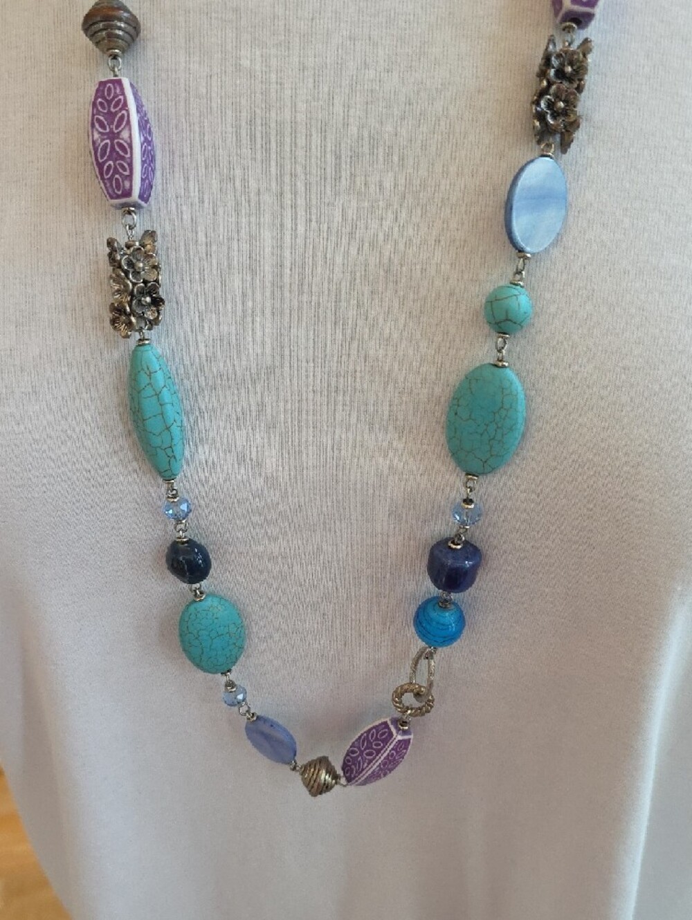 Premier Designs Blue Lagoon Turquoise, Purple & Blue Beaded Statement Necklace - Picture 2 of 6